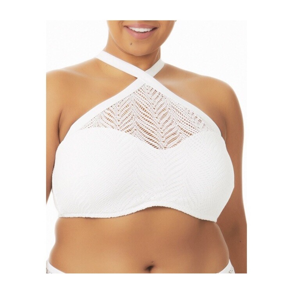 Time and‎ Tru Crocheted High Neck Halter Swimsuit Top White 3x(24W-26W) NEW